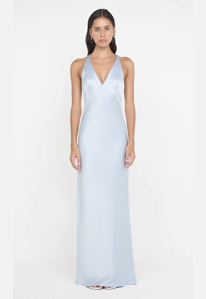 Dreamer V-neck dress dusky blue Sz S – Dress Rental NZ