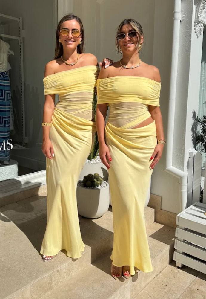 Benni Nico off the shoulder dress Sz 14 Yellow