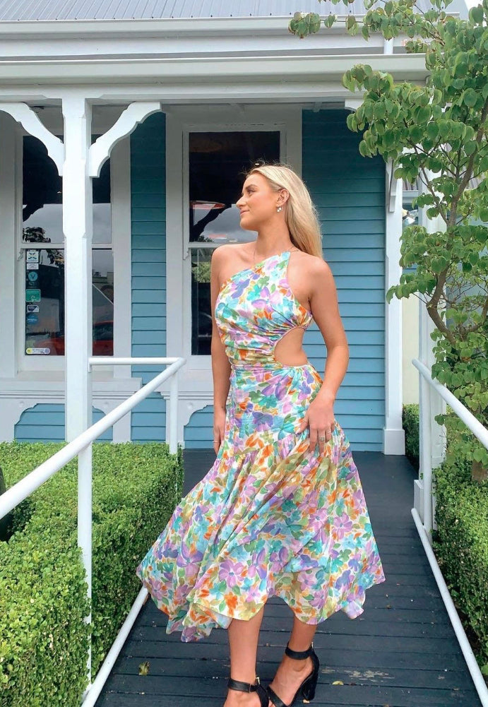 Ruby Bettina Cut Out Dress Floral Sz 8/10 - Dress Rental NZ