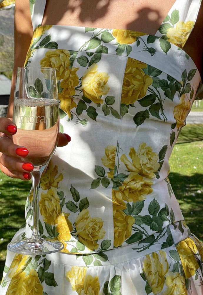 Caitlin Crisp Yellow Liberty Floral Set - Bridgerton Bodice and Florida Skirt Sz 10