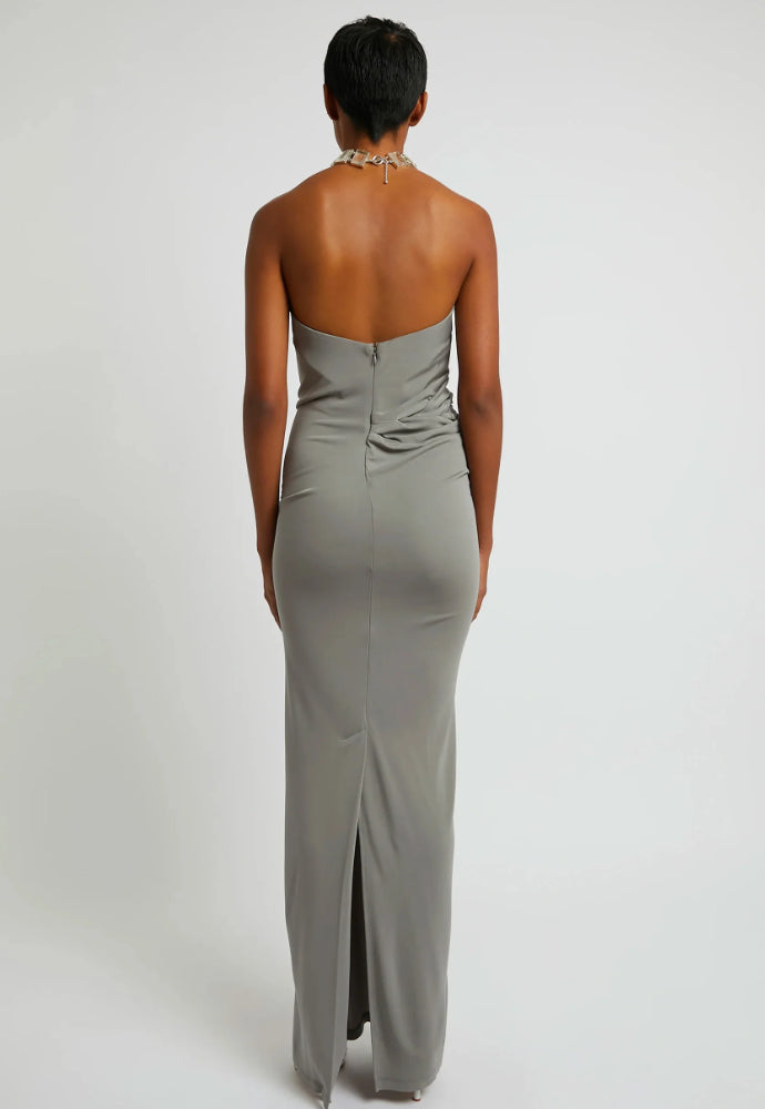 Christopher Esber Strapless Ruched Dress Grey Sz 10