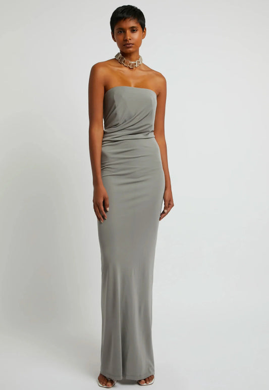 EX RENTAL Christopher Esber Strapless Ruched Dress Grey Sz 10