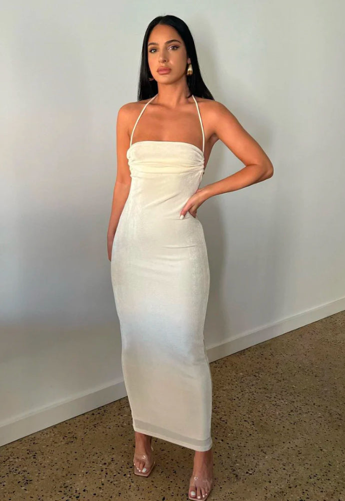 Melani the Label Ciana Midi Dress Ivory Sz 8