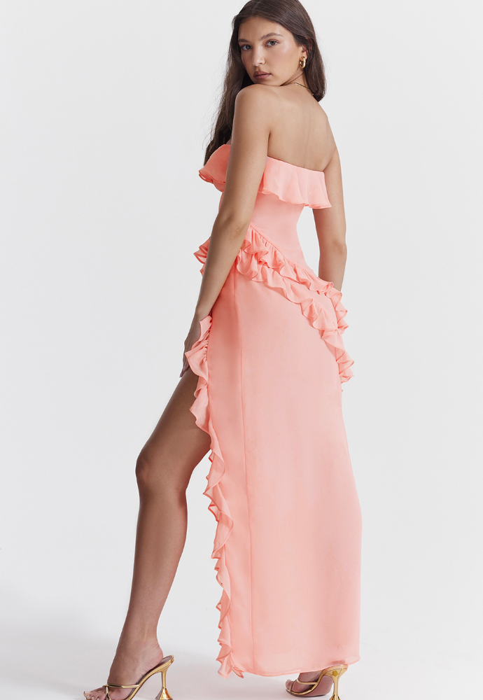 House of CB Sarina Apricot Ruffle Dress - Dress Rental NZ