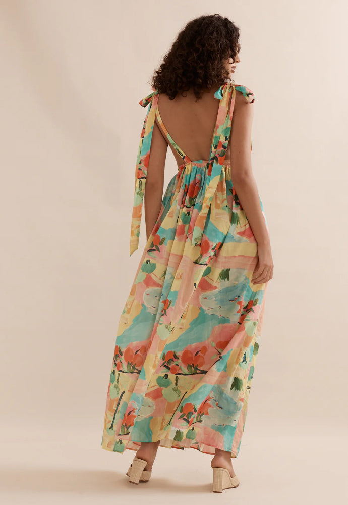 Caitlin Crisp Maxi tie Back Dress Positano Sz 12