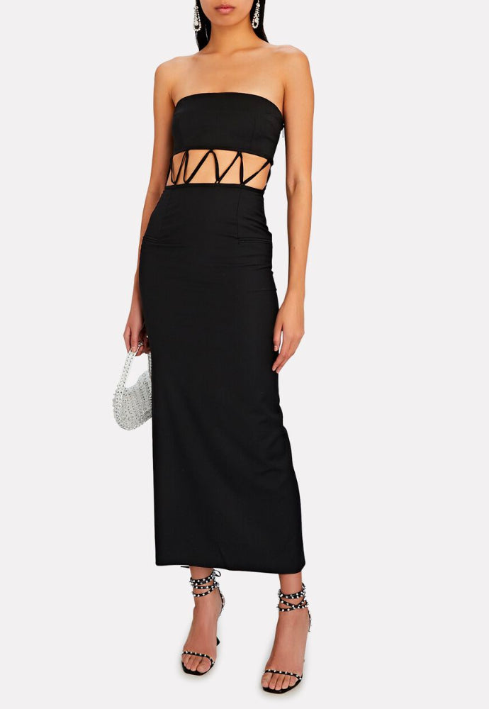 Christopher Esber Strapless Wool Loop Tie Maxi Dress Sz 6