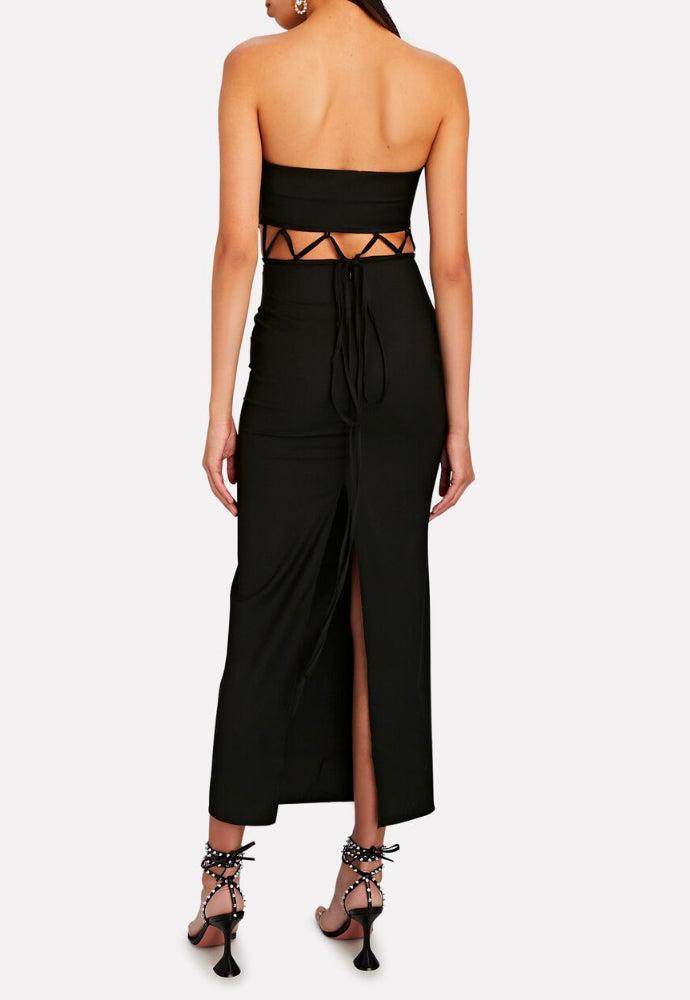 Christopher Esber Strapless Wool Loop Tie Maxi Dress Sz 6