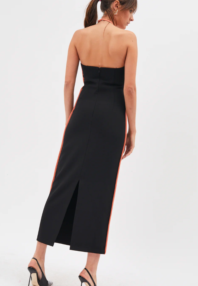 EX RENTAL Paris Georgia Nassia Dress Black/Coral Sz 8