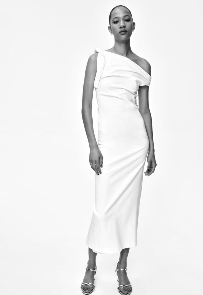 Zara White Asymmetric Dress Sz 8