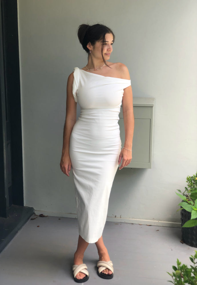 Zara White Asymmetric Dress Sz 8