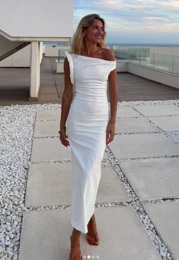 Zara White Asymmetric Dress Sz 8