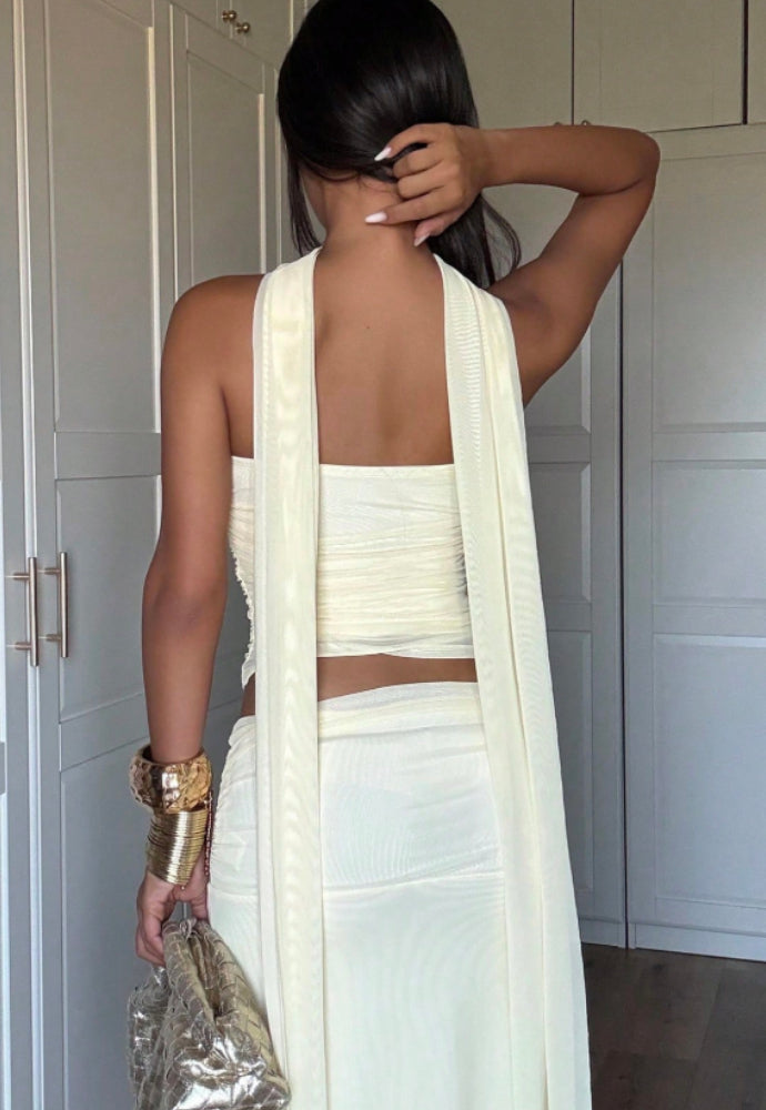 Butter Yellow Ruched Two Piece Set Sz S