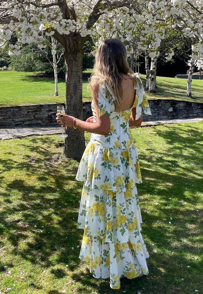 Caitlin Crisp Yellow Liberty Floral Set - Bridgerton Bodice and Florida Skirt Sz 10