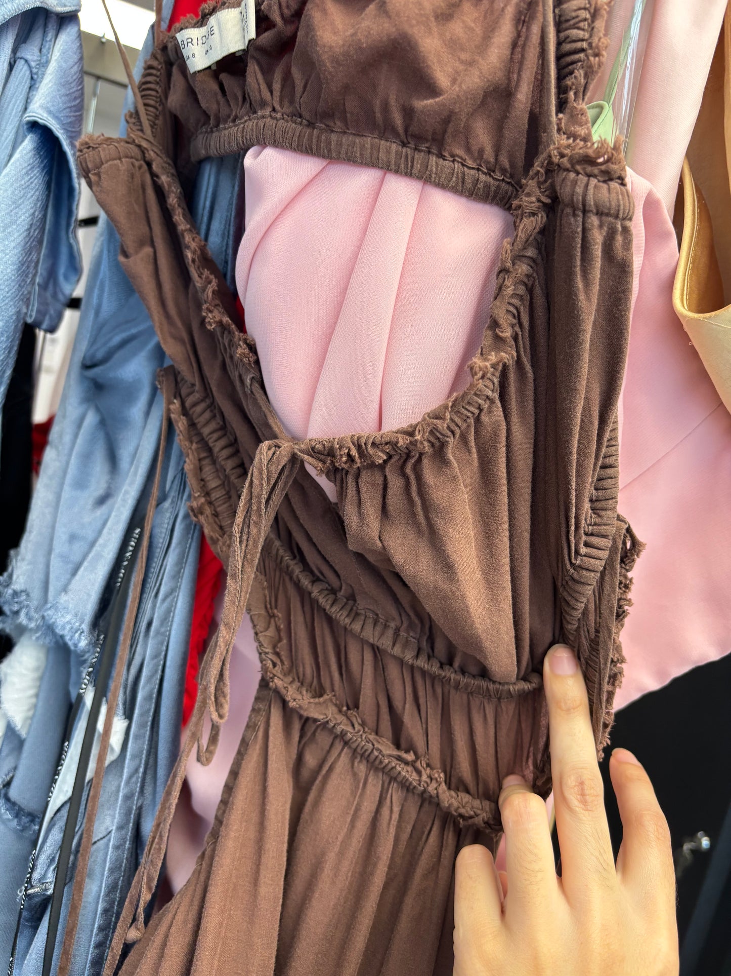 EX RENTAL Bec and Bridge Alexandra Tie Maxi Dress Brown Sz 8