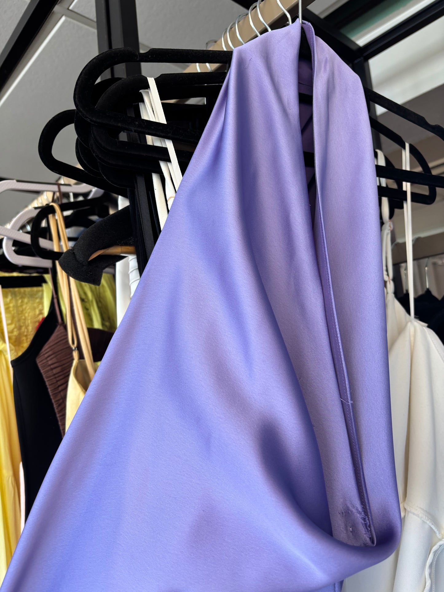 EX RENTAL Norma Kamali Bias-Cut Satin Halter Gown Purple Sz M