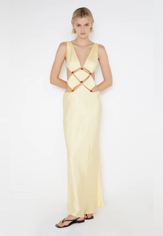 Bec and Bridge Agathe Diamond Cut-out Yellow Dress Sz 8