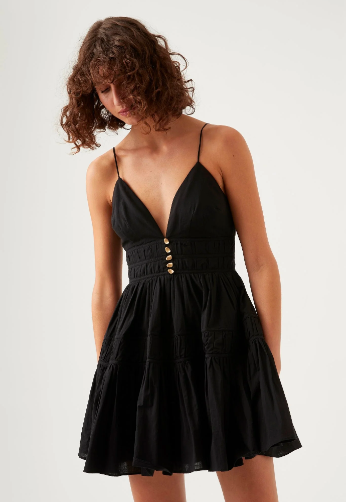 Aje Grace Tiered Mini Dress Sz 6 Black - Dress Rental NZ