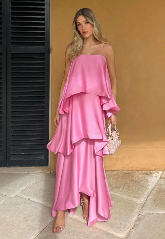 Elliatt Tiered Tilly Dress Pink Sz M