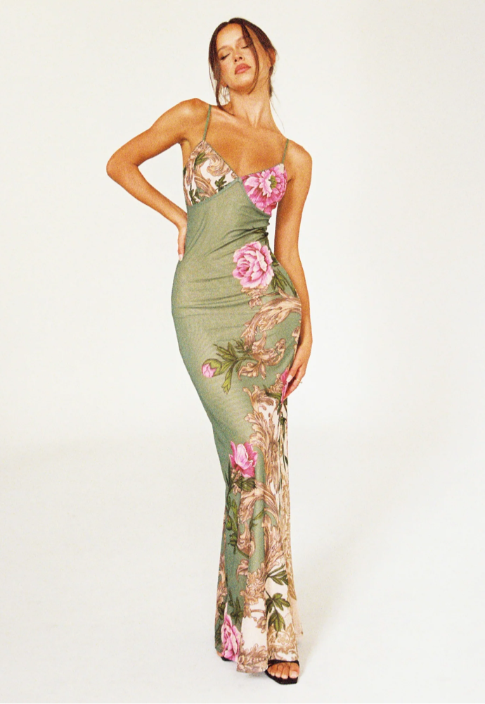 TigerMist Julianna Dress Green floral - Dress Rental NZ