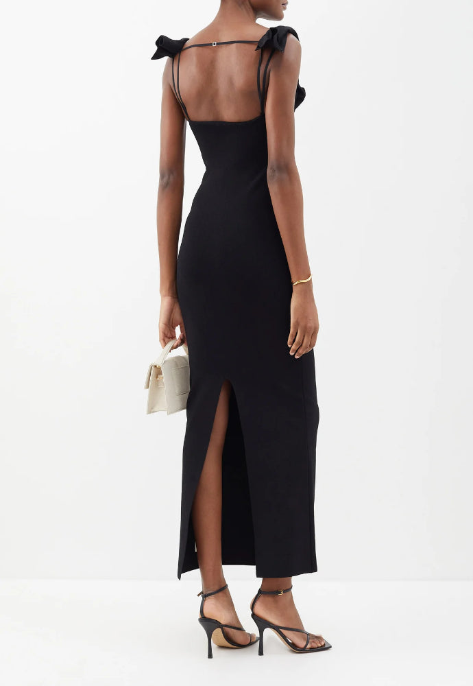 Jacquemus La Robe Malle Alca Crepe Long Dress Black Sz 8