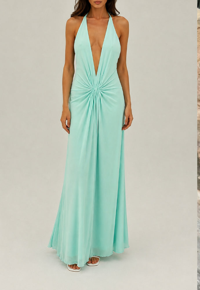 Aqua Maxi Halter Dress Sz XS