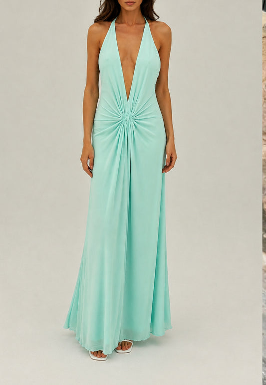 Aqua Maxi Halter Dress Sz XS