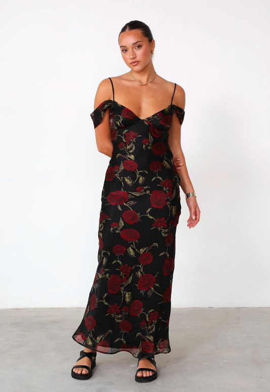 Lily Maxi Dress (Black Floral) Sz 8