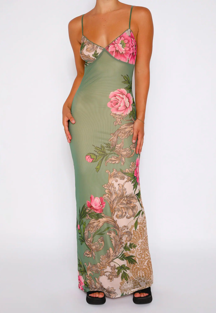 TigerMist Julianna Dress Green floral Sz XS