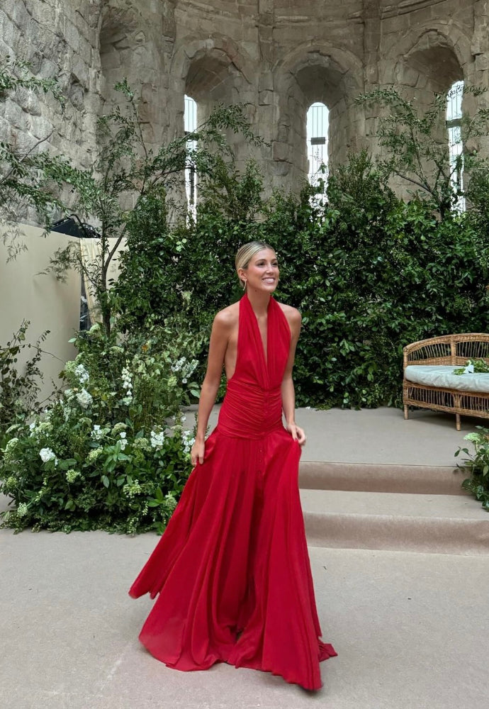 Runaway Vintage Red Halter Pleated Red Dress