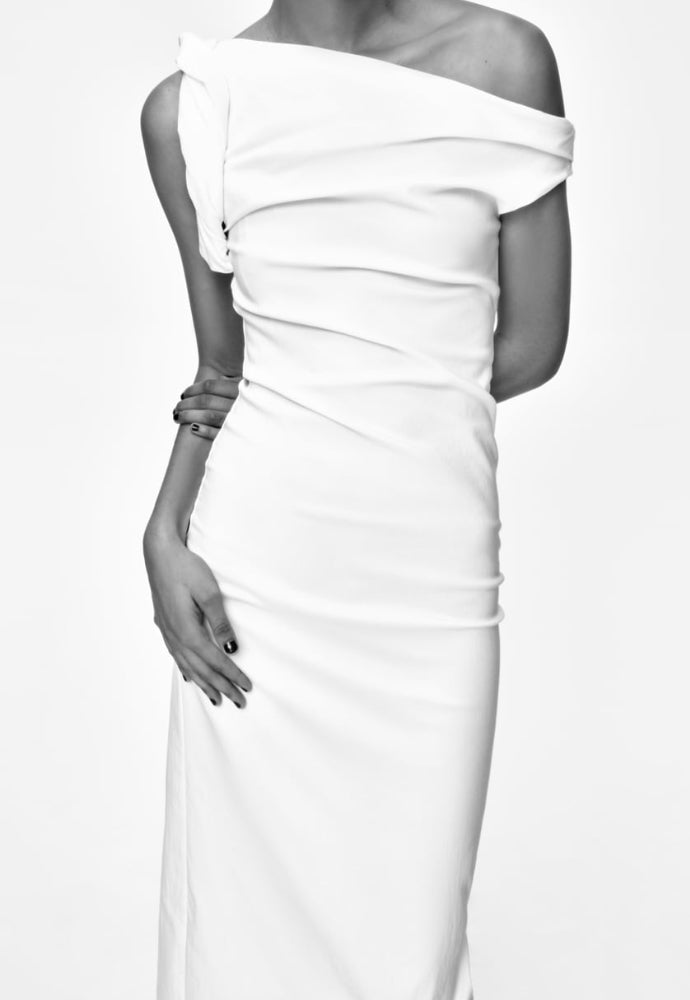 Zara White Asymmetric Dress Sz 8