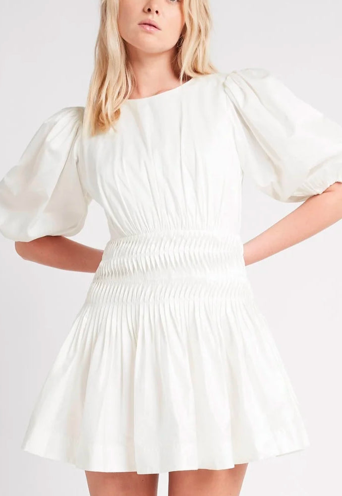 Aje Tidal Tucked Mini Dress White Sz 14