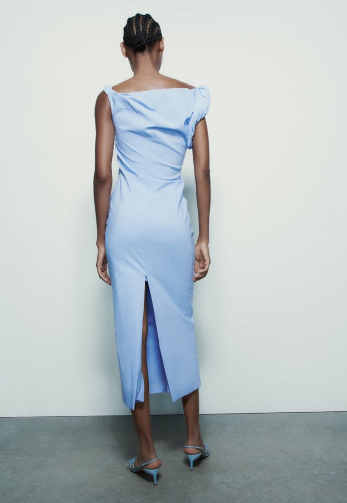 Zara Blue Asymmetric Dress Sz 8