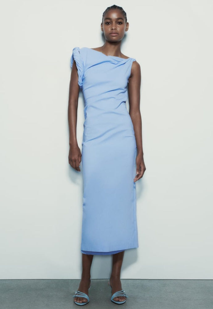 Zara Blue Asymmetric Dress Sz 8