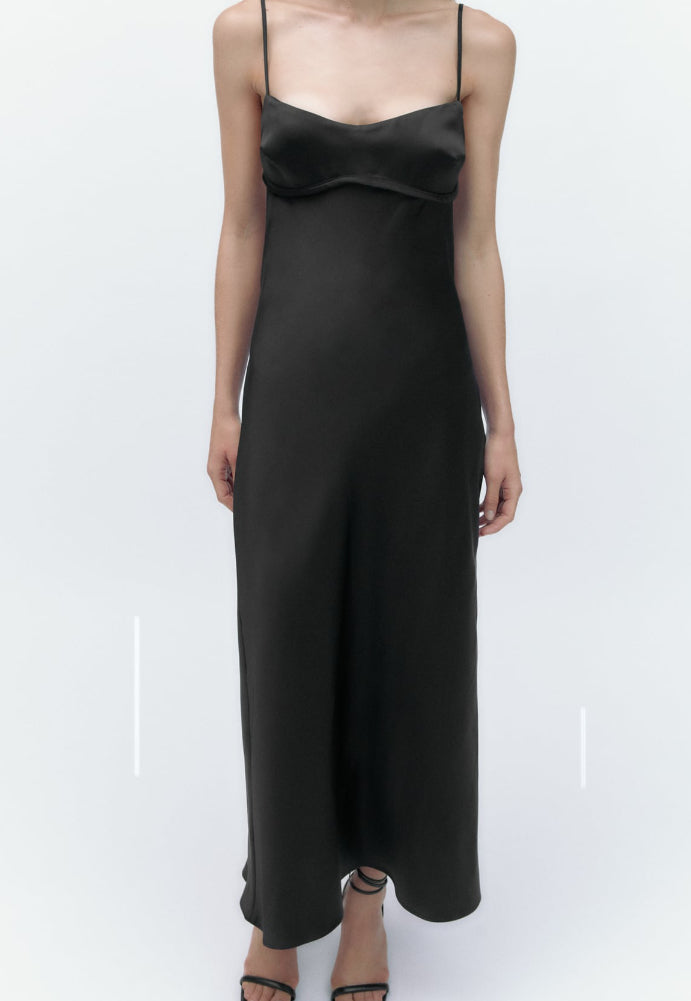 Zara satin effect slip dress black sz xs/s - Dress Rental NZ