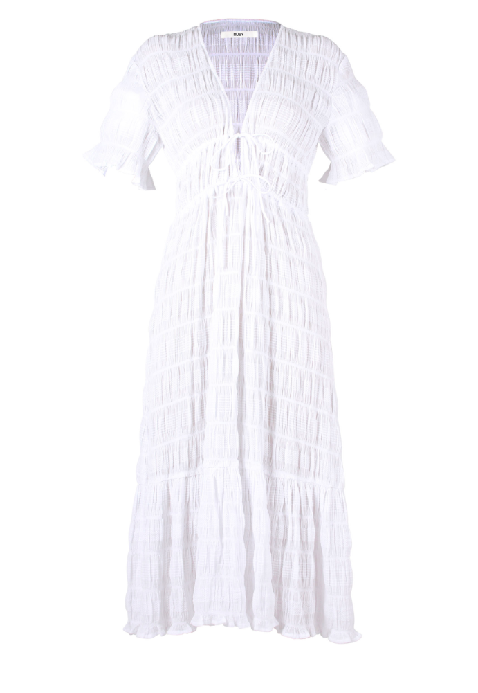 Ruby Mirella V-neck White Dress Sz 8 - Dress Rental NZ