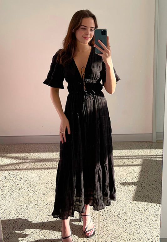Ruby Mirella V Plunge Dress Black Sz 10 - Dress Rental NZ